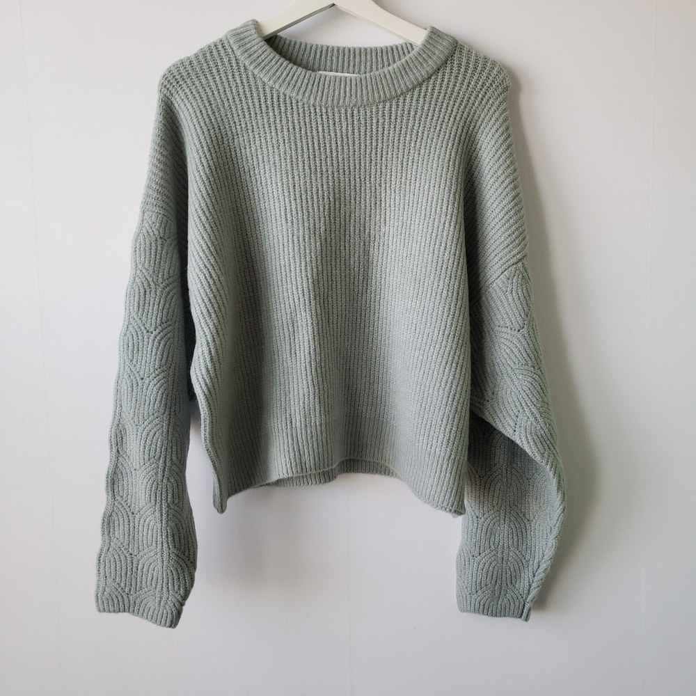 Elodie womens cropped sweater XL crewneck sea foam